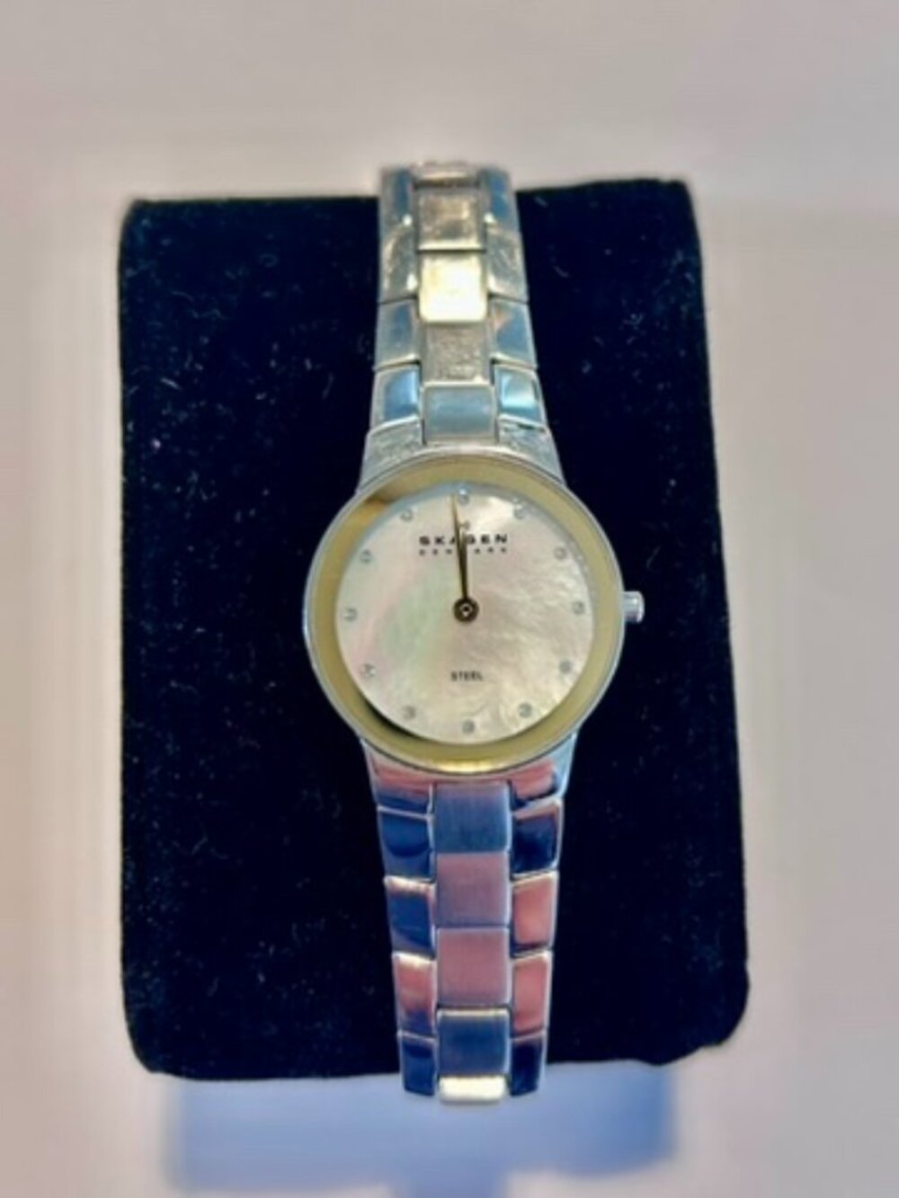 Skagen Silver and Gold Watch w. Pearl Face & Crystal